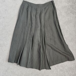 Zara Women Linen Pleated Wide Leg Cropped Trouser Pants, Olive Green, Size L